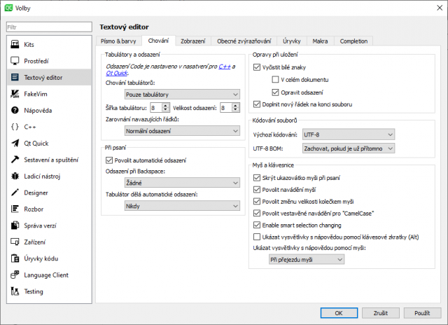 QtCreator - Behavior Options