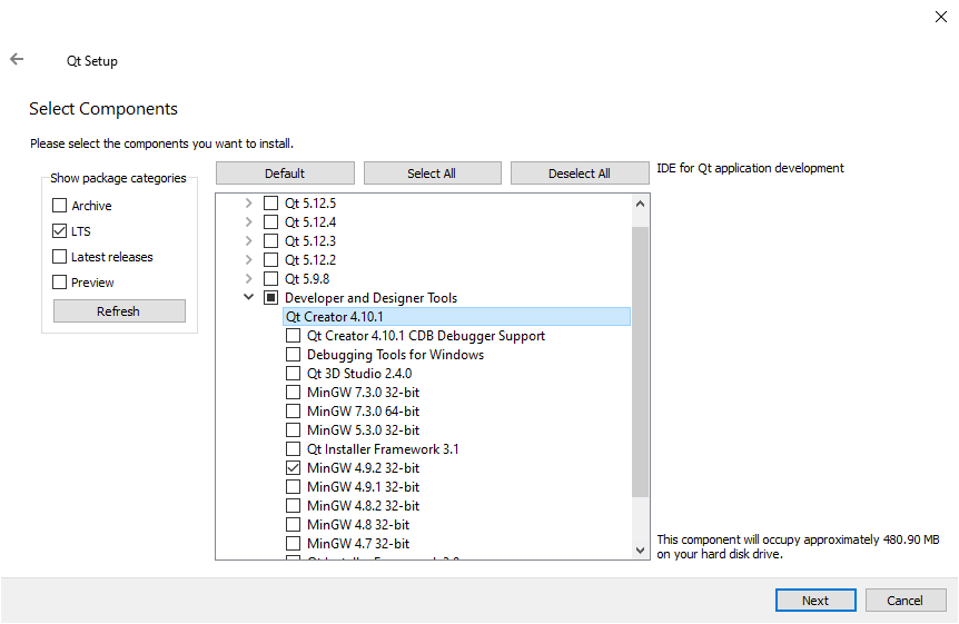 QtCreator - Choose Components