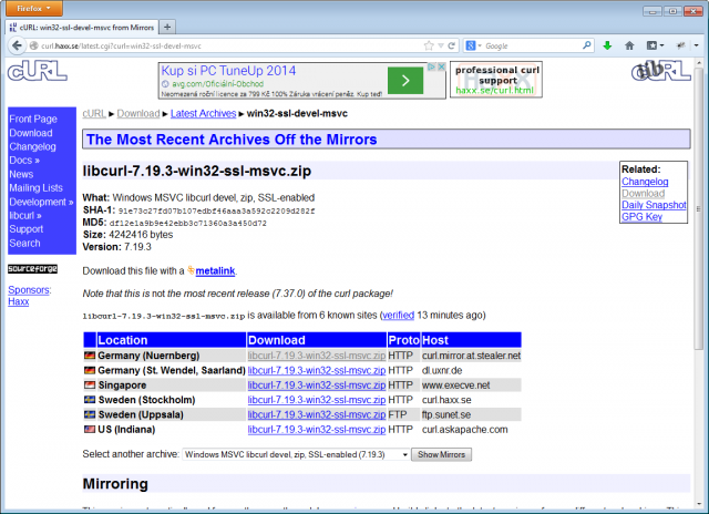 QtCreator - Download cURL