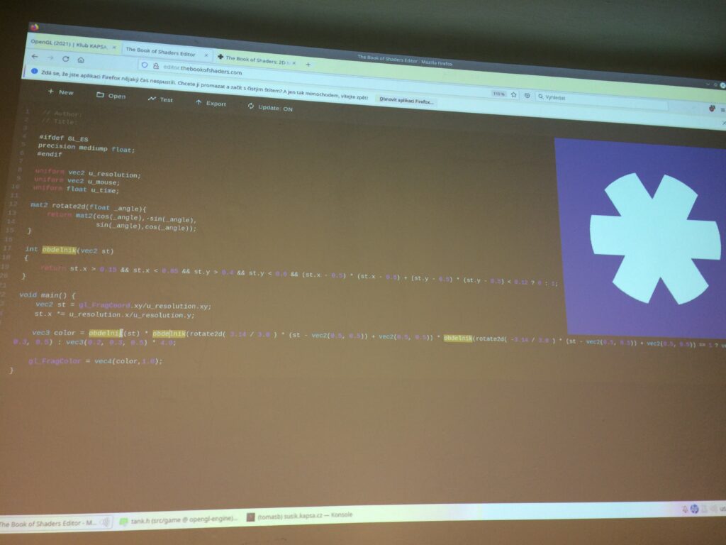 Shader v online simulátoru, který vytváří logo Ocún